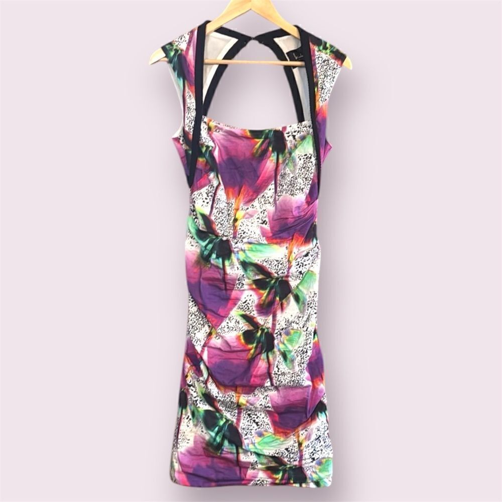NICOLE MILLER COLLECTION Watercolor Fitted Ruched Bodycon Dress